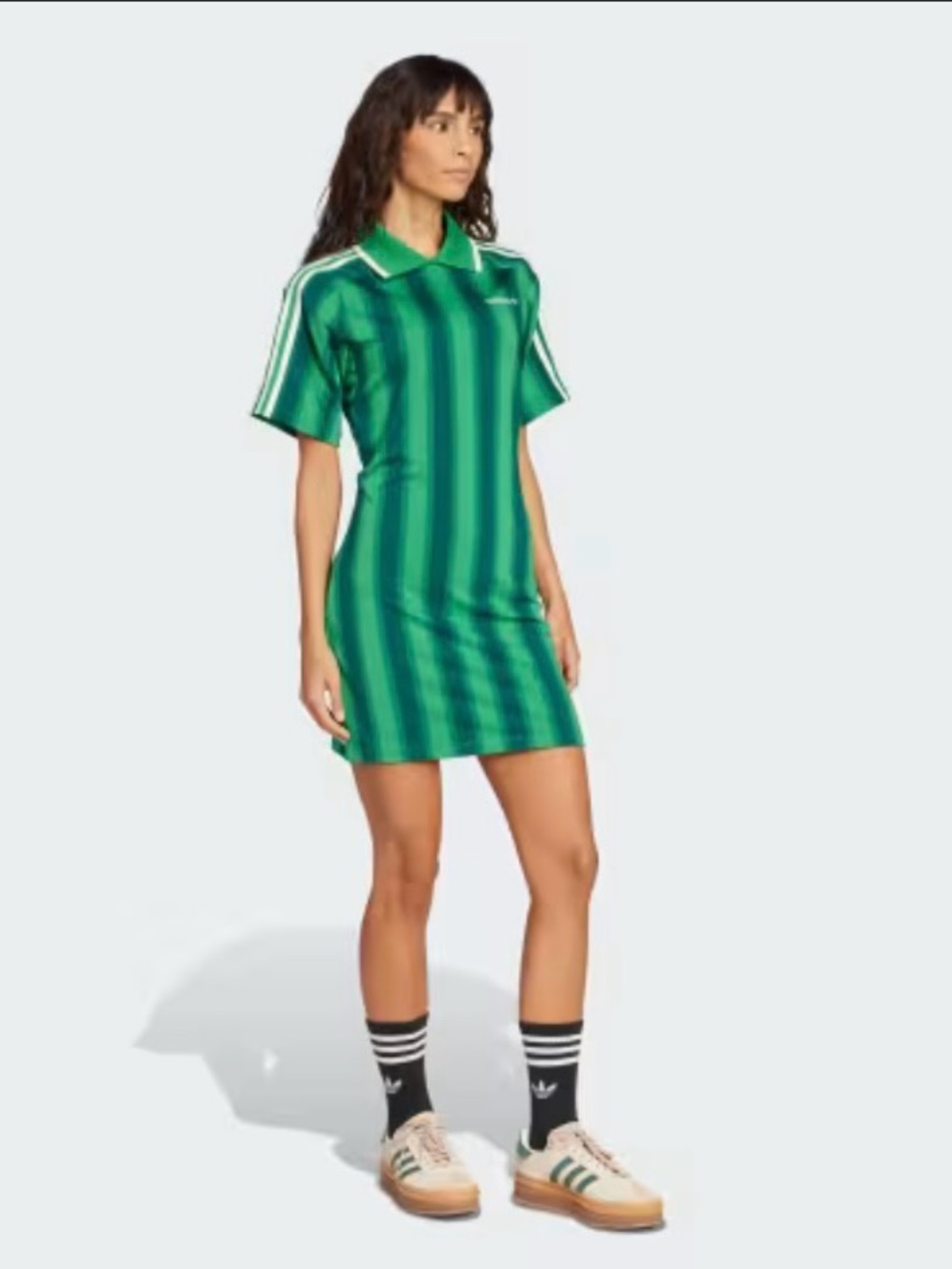 NWT $60 Adidas Size Medium Green With Stripes Short Sleeve Footie Dress